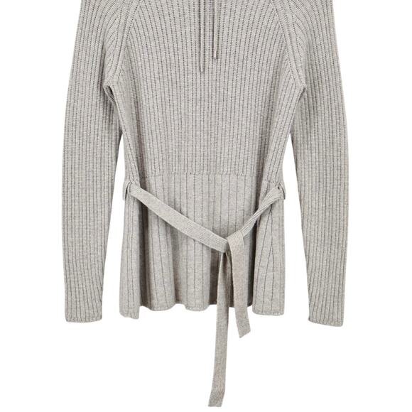 Loro Piana 100% Cashmere Rib Knit Belted Turtleneck Sweater Grey Size 38 Italy - Picture 5 of 10